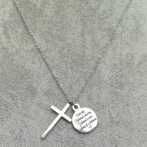 Christian Bible Verse Scripture Cross Necklace - Picture 2 of 4